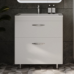 Style Line Тумба с раковиной Каре 80 напольная Люкс Plus белая – фотография-2